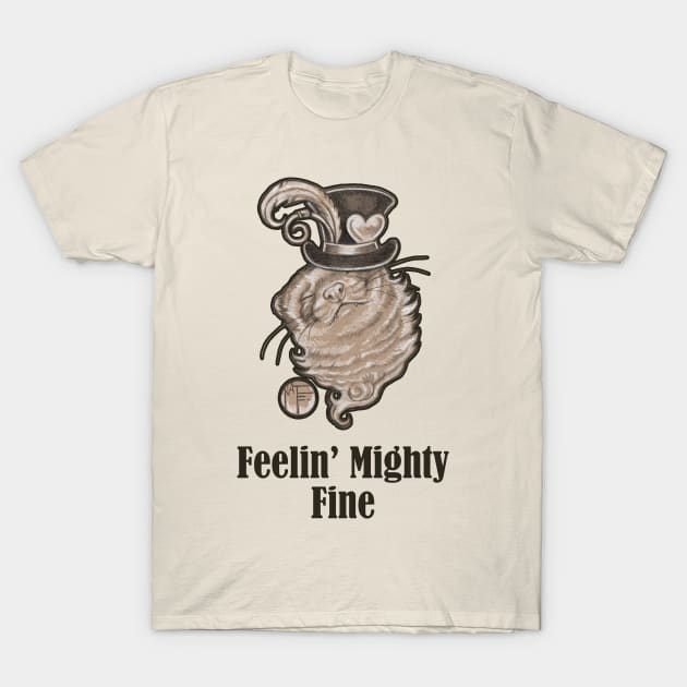 Ferret In Top Hat - Feelin Mighty Fine - Black Outlined Version T-Shirt by Nat Ewert Art